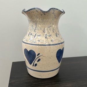 Blue heart pottery type vase vintage